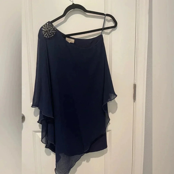 ZARA Trafaluc asymmetrical one shoulder blouse‎ medium navy blue - Picture 1 of 3